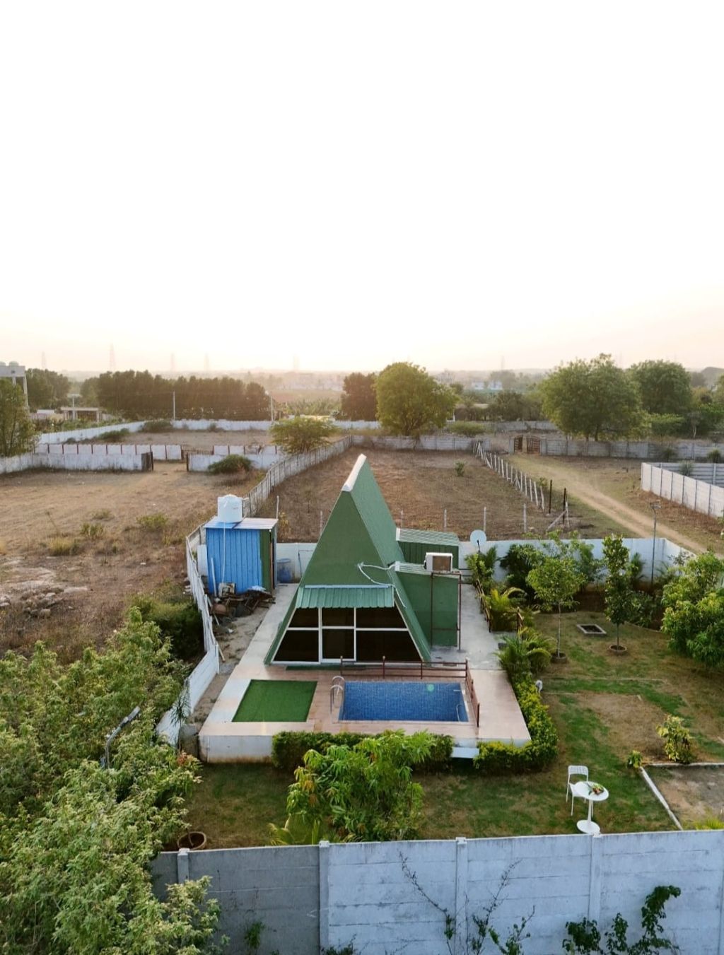 Aerial view of the farmhouse at RK Grove, Kanakamamidi, Moinabad